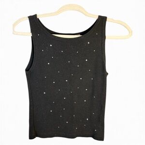 80s Vtg Studded Black Cami Sparkles/Rhinestones sz M Hong Kong Stretchy
